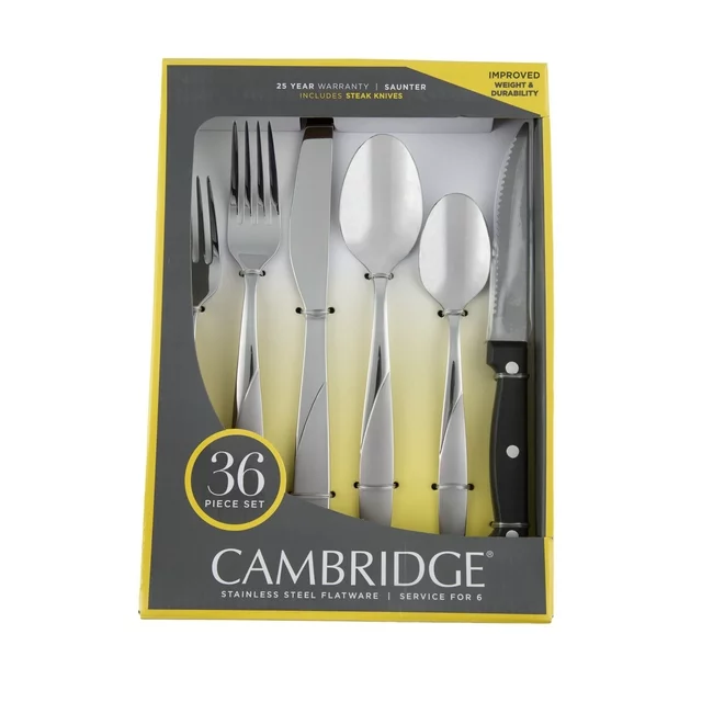 Cambridge Saunter Sand 36-Piece Flatware Set with Steak Knives (Service for 6)
