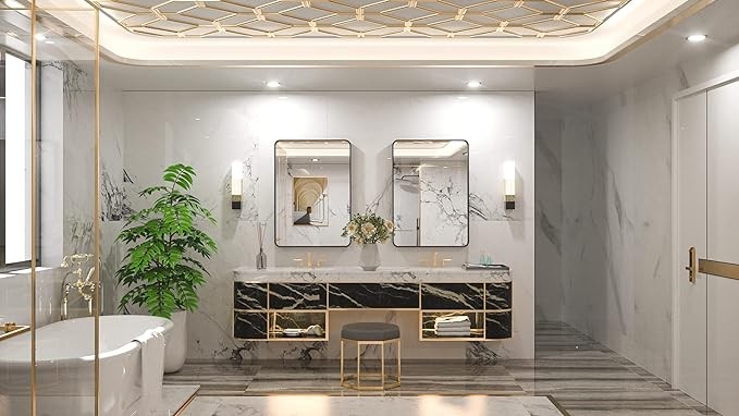 TETOTE Black Framed Mirrors for Bathroom, 22x30 Inch Brushed Metal Frame Wall Mounted Rectangle Mirror for Vanity (Horizontal/Vertical)