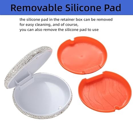 Veseek Retainer Case Cute Mouse Guard Case Slim Aligner Case Compatible with Invisalign Bling Night Guard Case Orthodontic Retainer Box Magnetic Denture Holder (Silver)