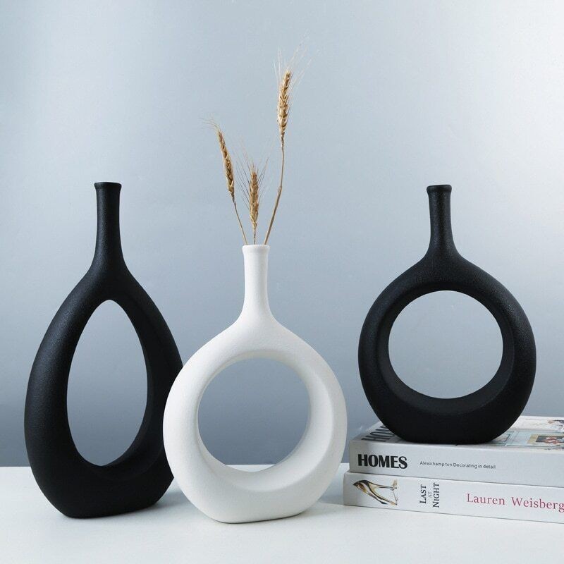 Ceramic Hollow Out Flower Vase Figurines Nordic Modern Planter Pots Desktop