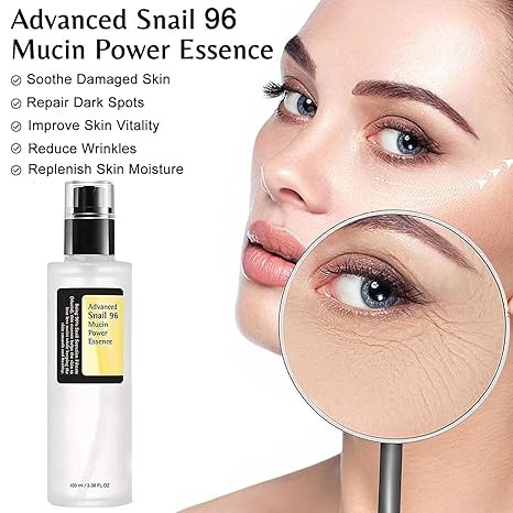 Advanced Snail Mucin 96% Power Repairing Essence, 100mL/3.38 fl.oz Snail Secret Mucin Serum for Skin Care (1 PCS)