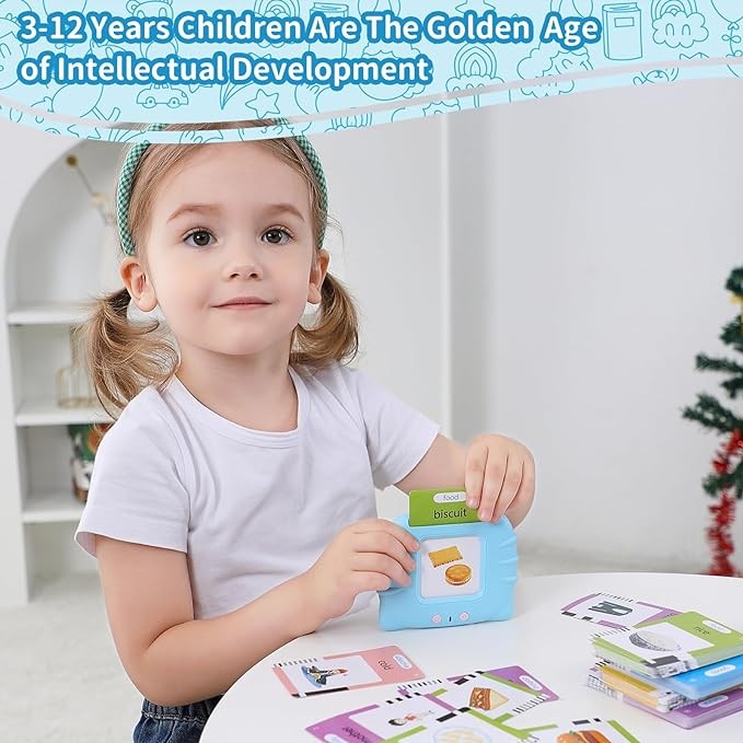 510 Sight Words Talking Learning Flash Cards for 3 4 5 Year Old Boys and Girls, Pocket Speech for Toddlers, Autism Sensory Toys for Autistic Children, Talking Flash Cards Birthday Gifts (catblue)