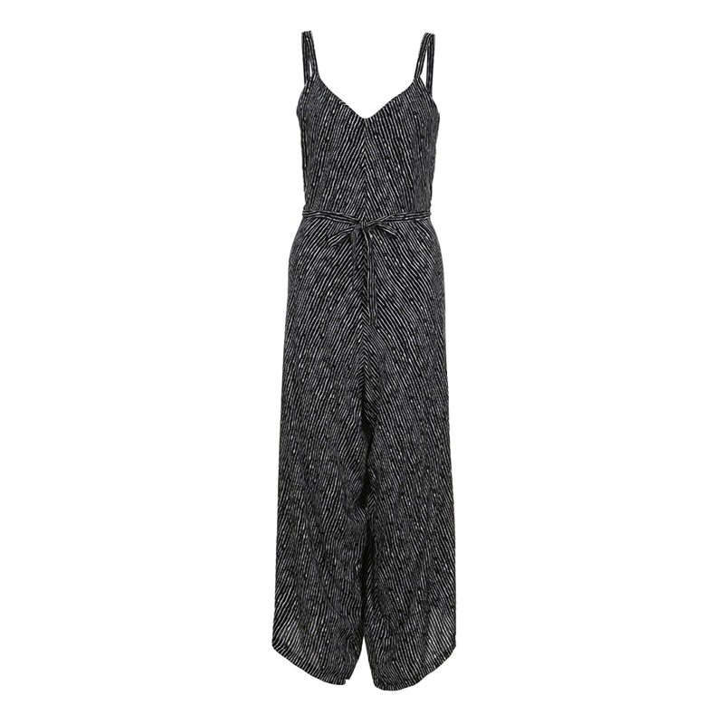 Women's Striped Printed Suspenders Loose One-piece Wide Leg Pants Jumpsuit