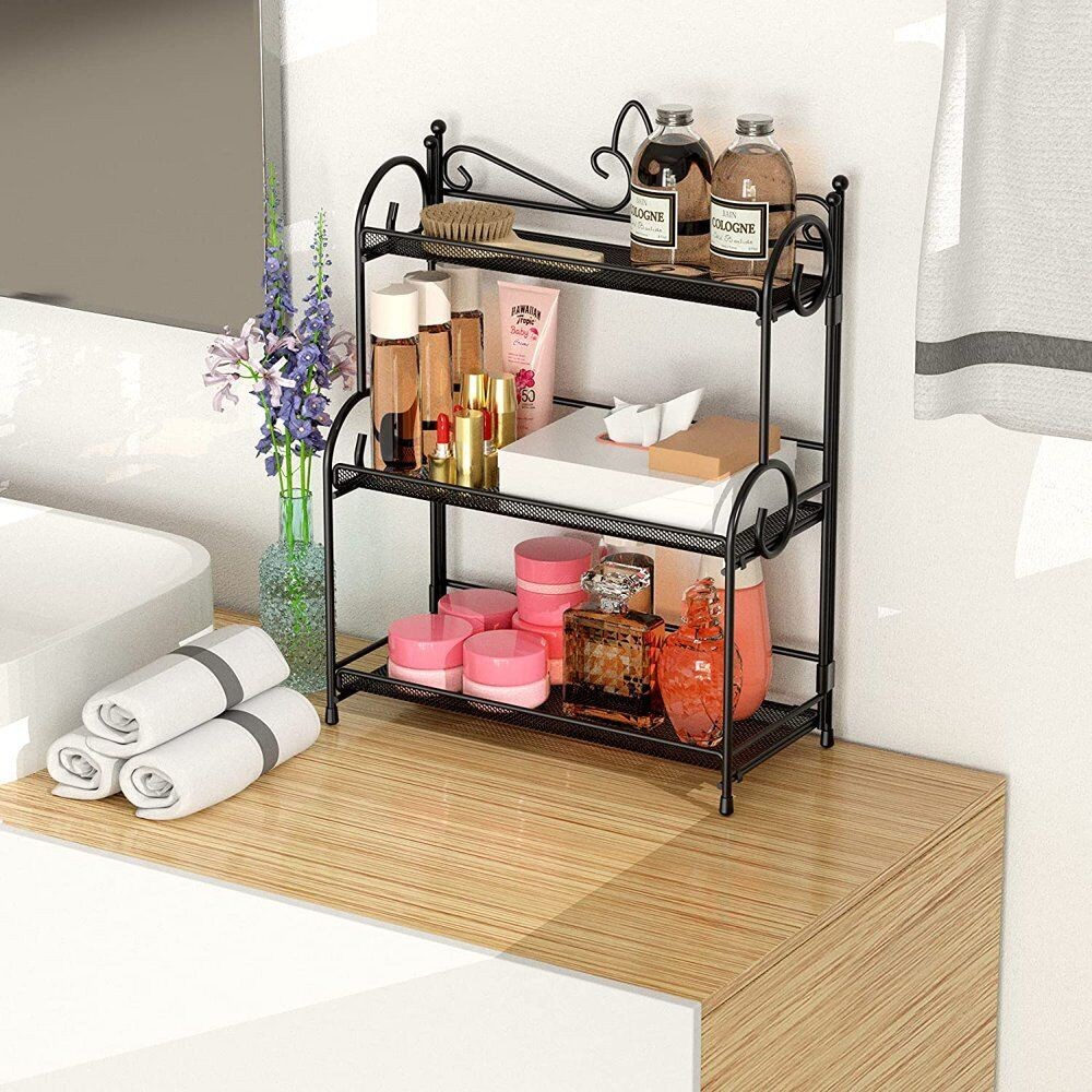 Bathroom Organizer Countertop 3 Tier Foldable Counter Organization and Storage