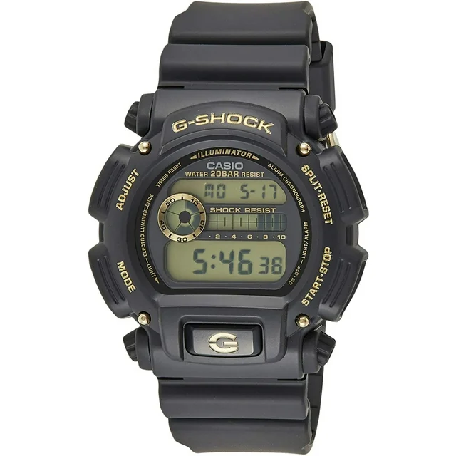 Casio Men's Digital Black and Gold Resin Strap G-Shock Watch DW9052GBX1A9
