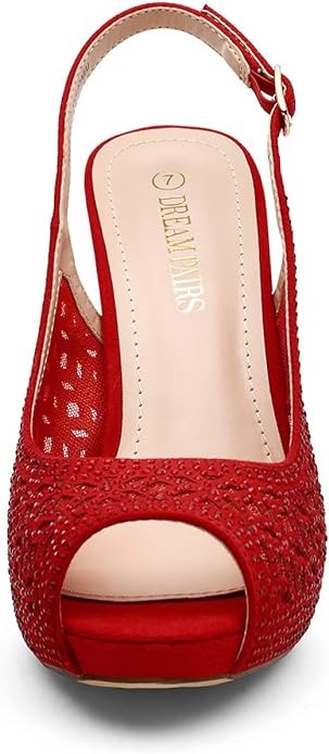 DREAM PAIRS Women's High Heels Platform Dress Rhinestones Peep Toe Pumps Shoes