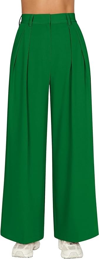 GOKATOSAU Women's Loose Fit High Elastic Waisted Wide Leg Straight Long Trousers Suit Pants