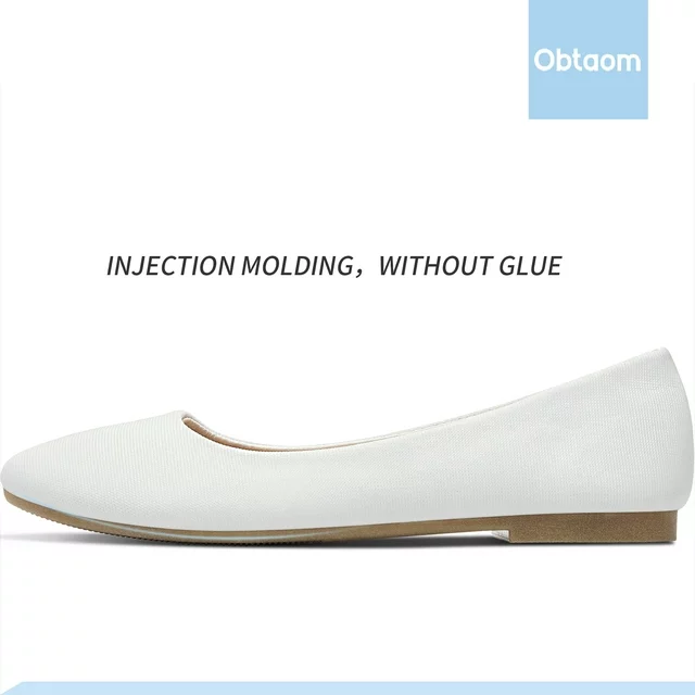 Obtaom Women's Round Toe Ballet Flats,Cute Textile Ballerina Flats,Comfortable Faux Leather Insole Low Heels Dress Shoes For Ladies (White,US9)