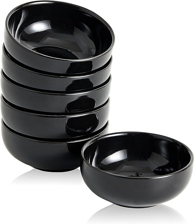 Swuut Ceramic Pinch Bowls,2.5 oz Mini Prep Dip Bowl Set,Small Dipping Salsa Charcuterie Soy Sauce Side Dish for Sushi,Set of 6(Black)