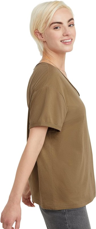 Hanes Women's Originals V-Neck Short Sleeve T-Shirt with Raw Edge, 100% Cotton Tee