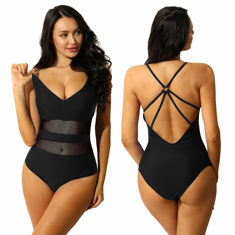 Women V Neck Cutout Monokini Swimsuit One-Piece Swimwear Bathing Suits Beachwear