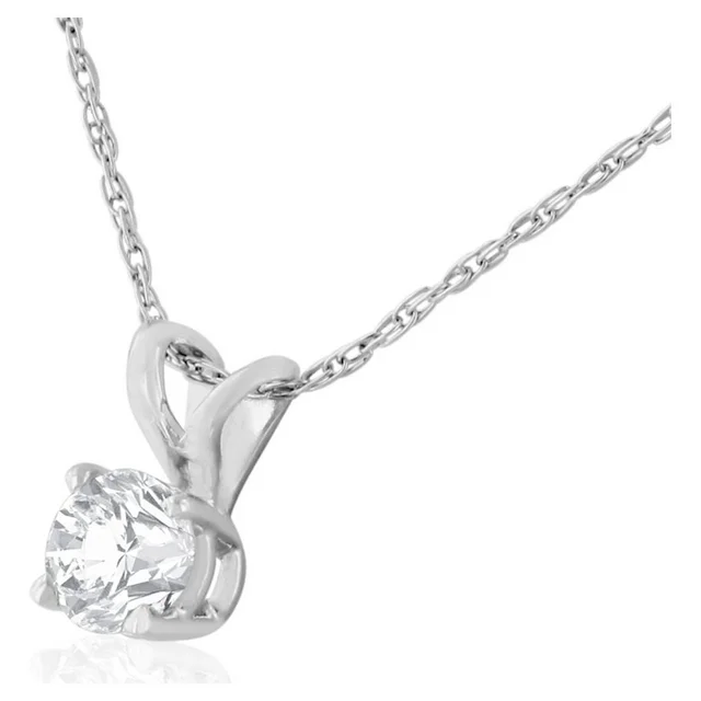 1/4 Carat Diamond Solitaire Necklace In 14 Karat White Gold For Women