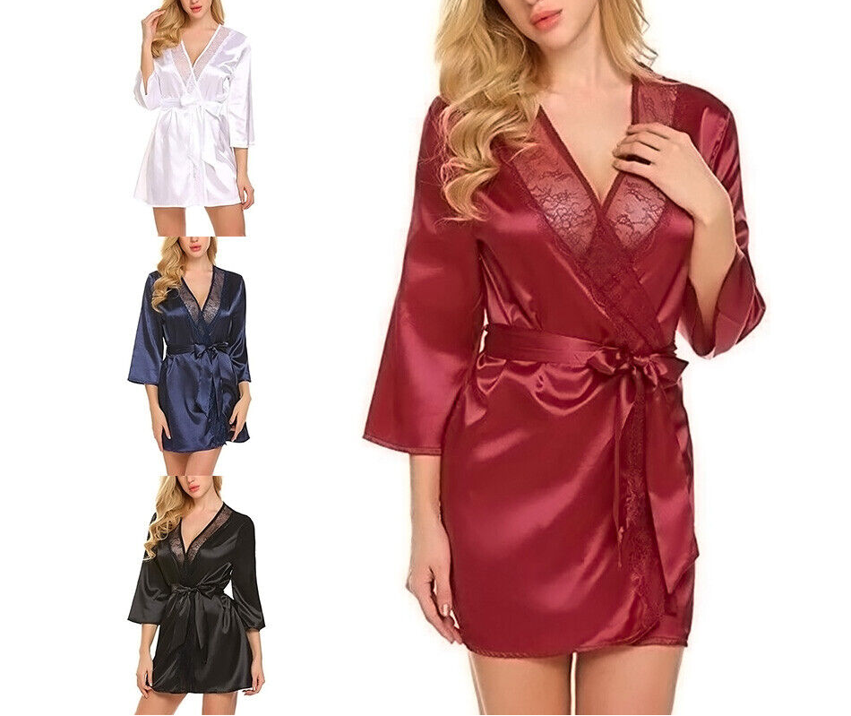 Bride Bridesmaid Satin Silk Sleepwear Wedding Bathrobe Kimono Robe Dressing Gown