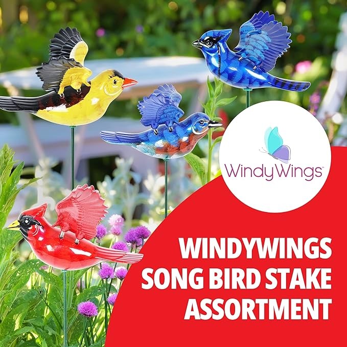 Exhart Garden Stake, Set of 6 Song Bird Garden Stakes, WindyWing Outdoor Garden Decor and Yard Art, 6.5 x 4 x 16 Inch