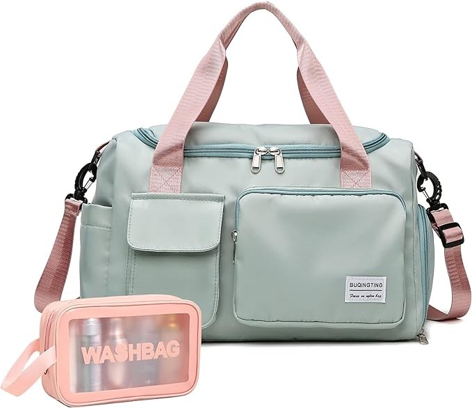 Small Gym Bag for Women, Waterproof Duffle Bag Carry On Weekender Bag with Shoe Compartment & Wet Pocket, Tote Bag for Travel, Workout, Sport