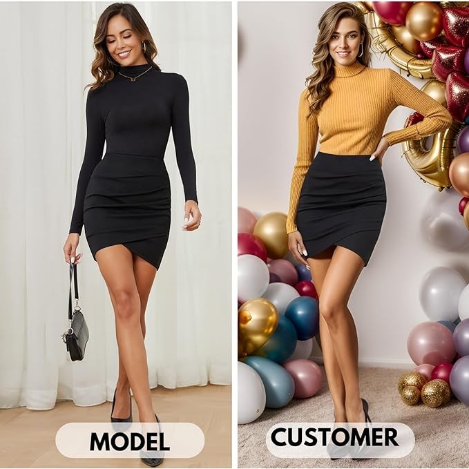 EXLURA Women's Bodycon Ruched Tulip Mini Skirt Elastic High Waist Asymmetrical Short Skirts