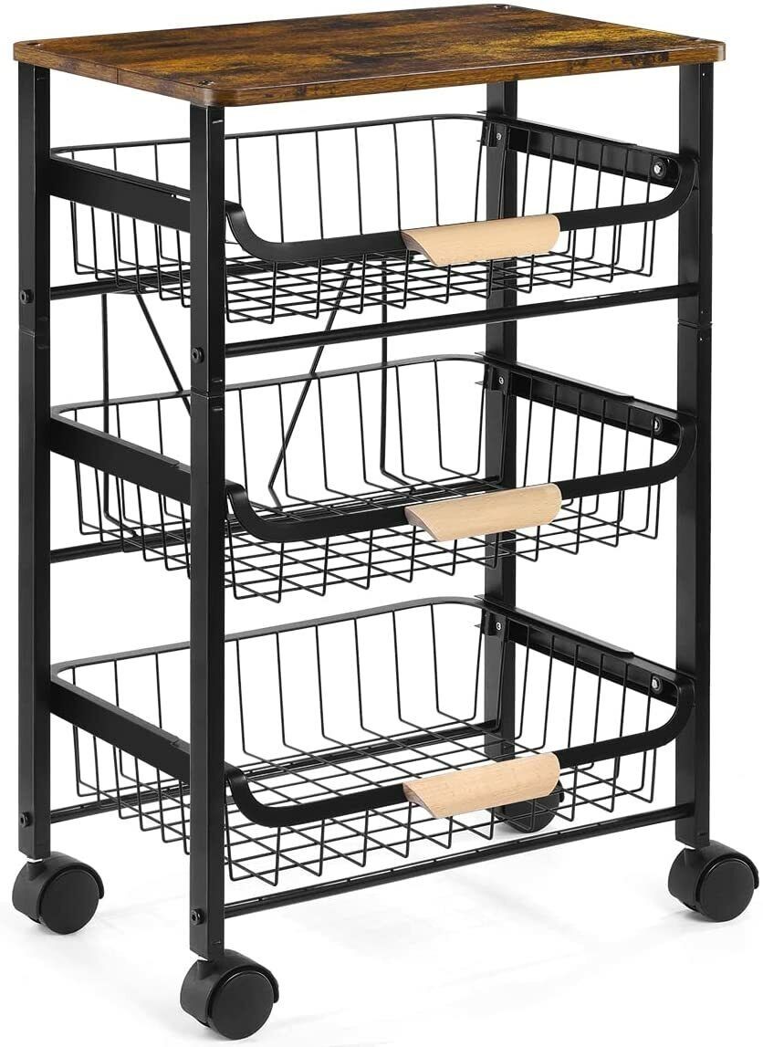 4/5 Tier Kitchen metal Storage Rolling Cart organizer with Drawers Wheels Shelf