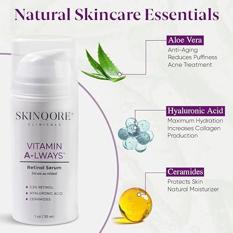 Retinol Cream for Face with Hyaluronic Acid Moisturizer | Glass Skin | Exfoliating Cream for Women | Anti Wrinkle | Ceramides Antioxidant Vitamin A Night Cream | Natural Skin Care - 1 Oz