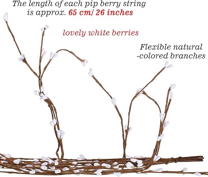 WILLBOND 64 Feet 30 Packs Ply Pip Berry Garland for Christmas Winter Indoor Outdoor Decor Head Wreaths Wedding Crowns (White)