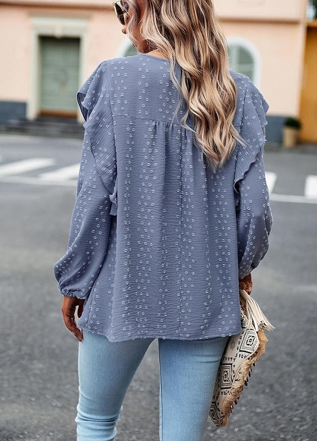 Pretty Garden Womens 2023 Fall Swiss Dot Crochet Loose Fit Tunic Top