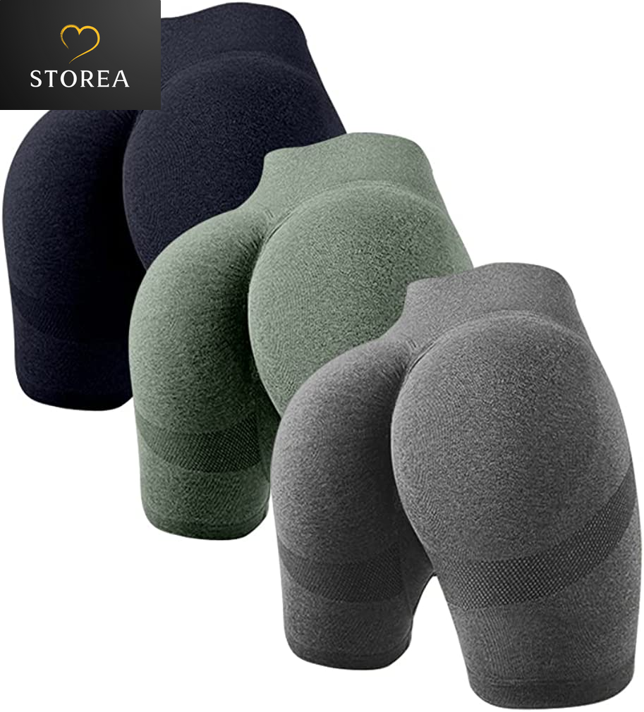 Women'S 3 Piece Butt Lifting Yoga Shorts Workout High Waist Tummy Control